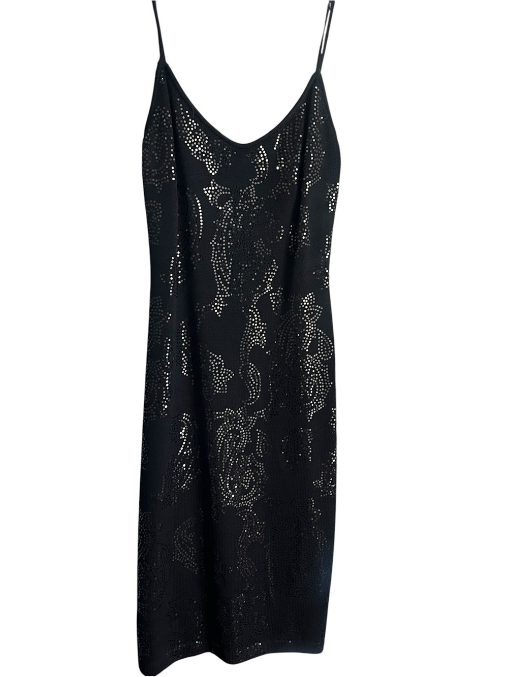 St. John Evening Santana Knit Sequin Paisley Slip Dress Black Size 2 Y2K